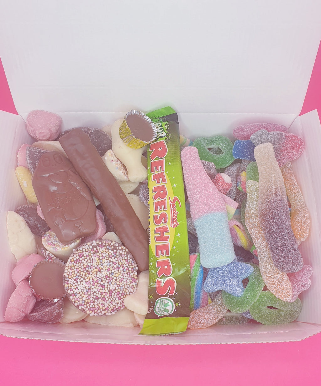 sour, fizzy and chocolate sweet box